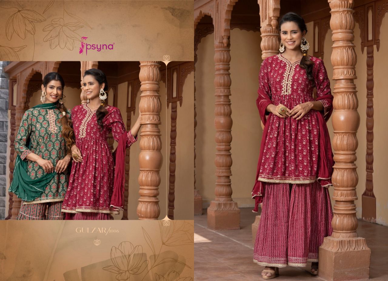 Psyna Gulzar New Fancy Designer Exclusive Wear Kurti Sharara With Dupatta Collection
